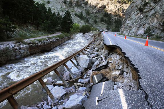 A washed out road in Boulder, Colorado following major flooding in 2013.