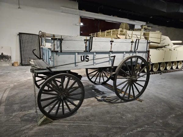 This is a horse-drawn ambulance wagon used at Fort Bliss during World War I, 1914-18. It is located in a storage area in the rear of the Fort Bliss Museums building.
