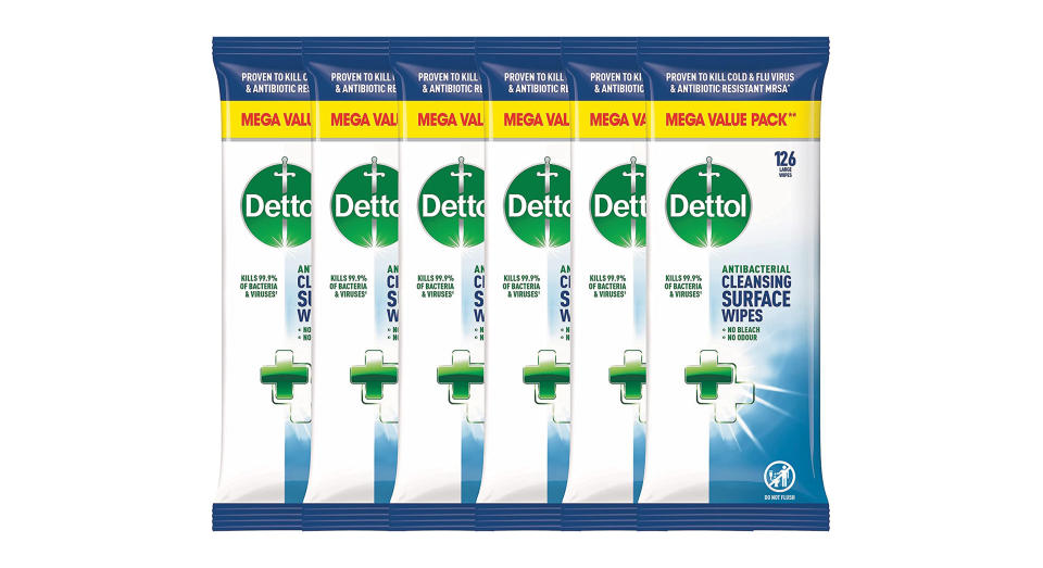 Dettol Wipes Antibacterial Bulk Surface Cleaning, Multipack of 6 x 126 (Amazon) 