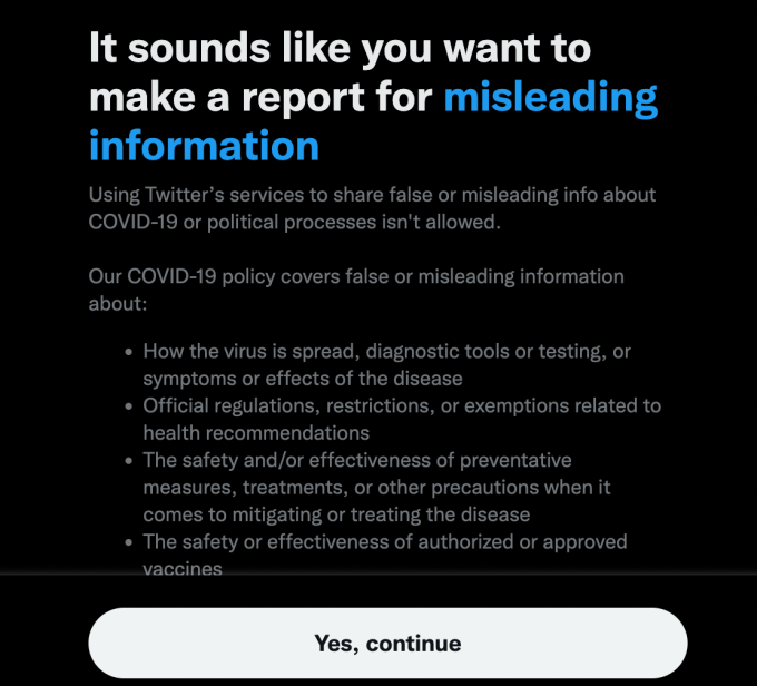 Twitter misleading info report