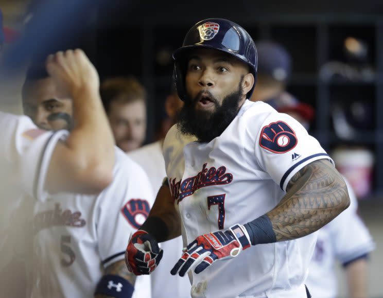 Eric Thames has been a key acquisition for the Brewers. (AP Photo)