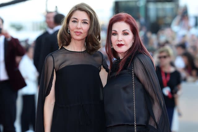 <p>Daniele Venturelli/WireImage</p> Sofia Coppola (left) and Priscilla Presley photographed attending a red carpet for the movie Priscilla' at the 80th Venice International Film Festival on September 04, 2023 in Venice, Italy