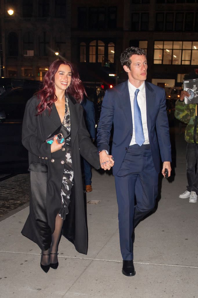 MANHATTAN, NEW YORK - APRIL 25: Dua Lipa and Callum Turner are seen going to dinner on April 26, 2024 in Manhattan, New York. (Photo by MEGA/GC Images)