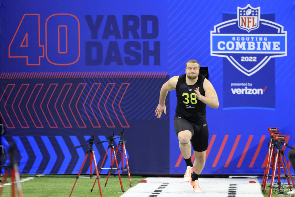 Northern Iowa OT Trevor Penning turned in a strong performance at the NFL combine. (Photo by Justin Casterline/Getty Images)