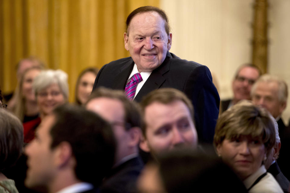 Sheldon Adelson attends a White House ceremony to see his wife, Miriam, receive the Medal of Freedom from President Donald Trump in November 2018. (Photo: ASSOCIATED PRESS)