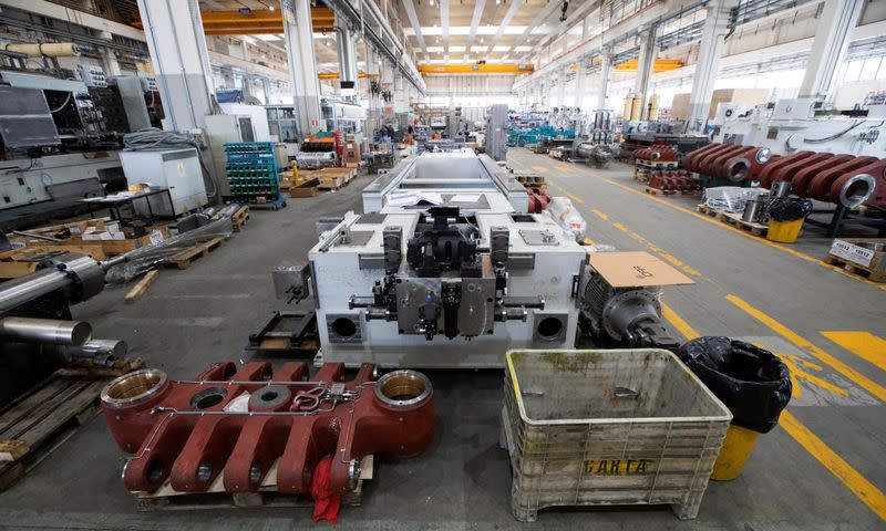 FILE PHOTO: Parts of a press machine are pictured at the IDRA group plant in Travagliato