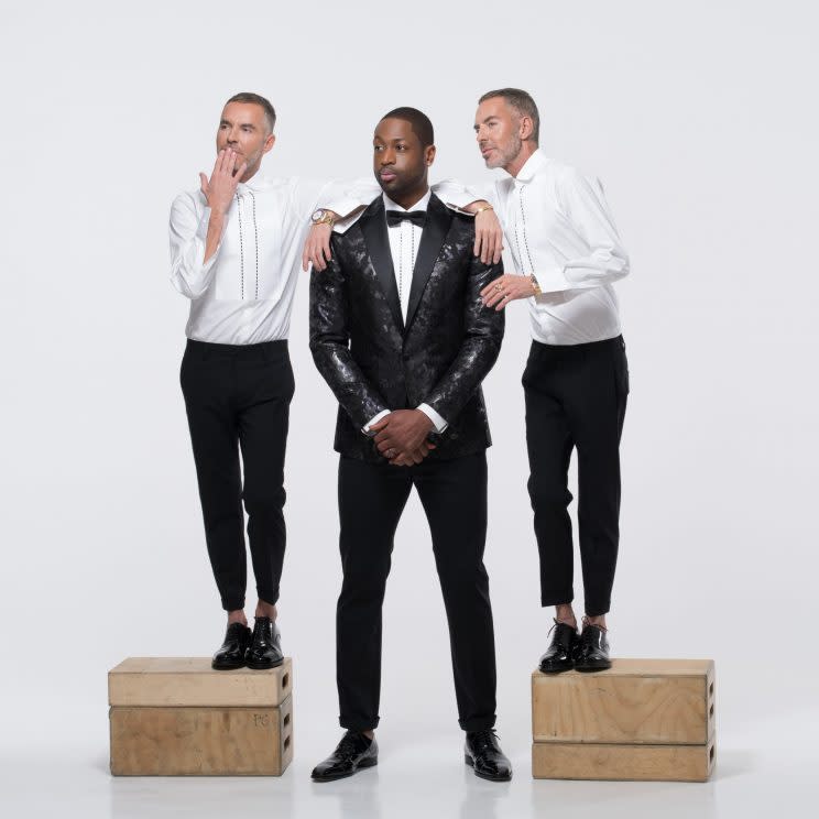Dean and Dan Caten, founders of DSquared2, and Dwyane Wade, in items from their new capsule collection. 