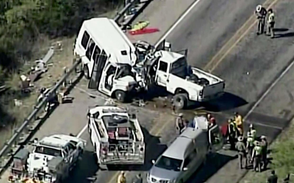 A van carrying 14 church members and a pickup truck collided on a two-lane Texas highway - Courtesy KABB/WOAI