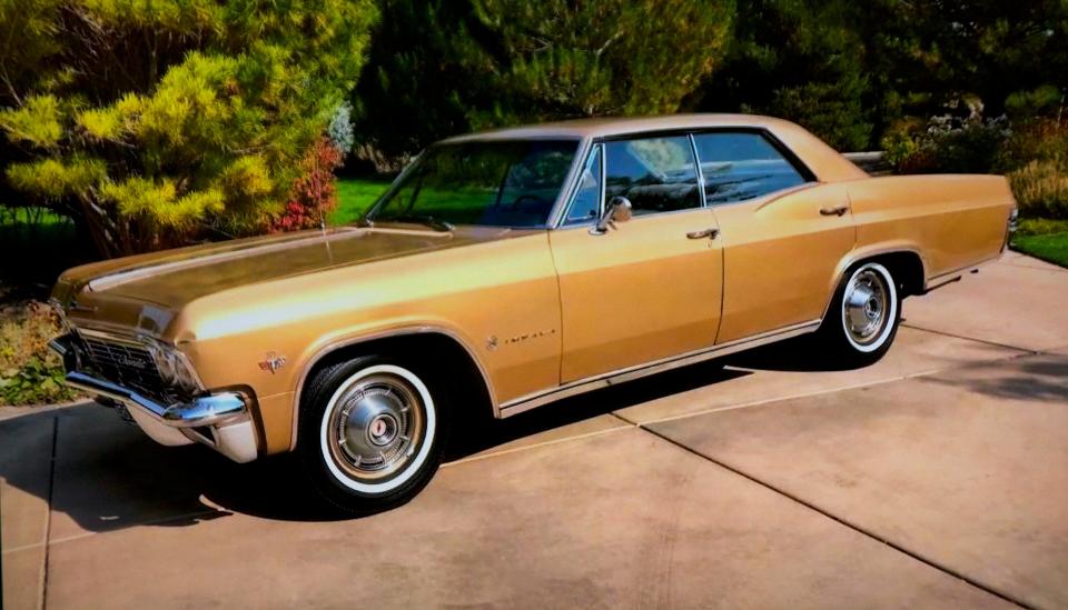 A 1966 Chevrolet Impala, similar to the one owned by 65-year-old real estate agent Clarence Owens, is seen in this undated photograph displayed Wednesday, March 13, 2024, during a news conference at the Winnebago County Justice Center in Rockford.