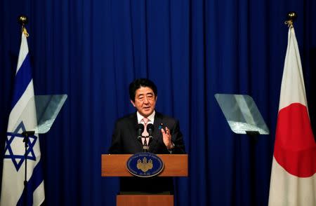 Japanese Prime Minister Shinzo Abe holds a news conference in Jerusalem January 20, 2015. REUTERS/Ammar Awad/File Photo