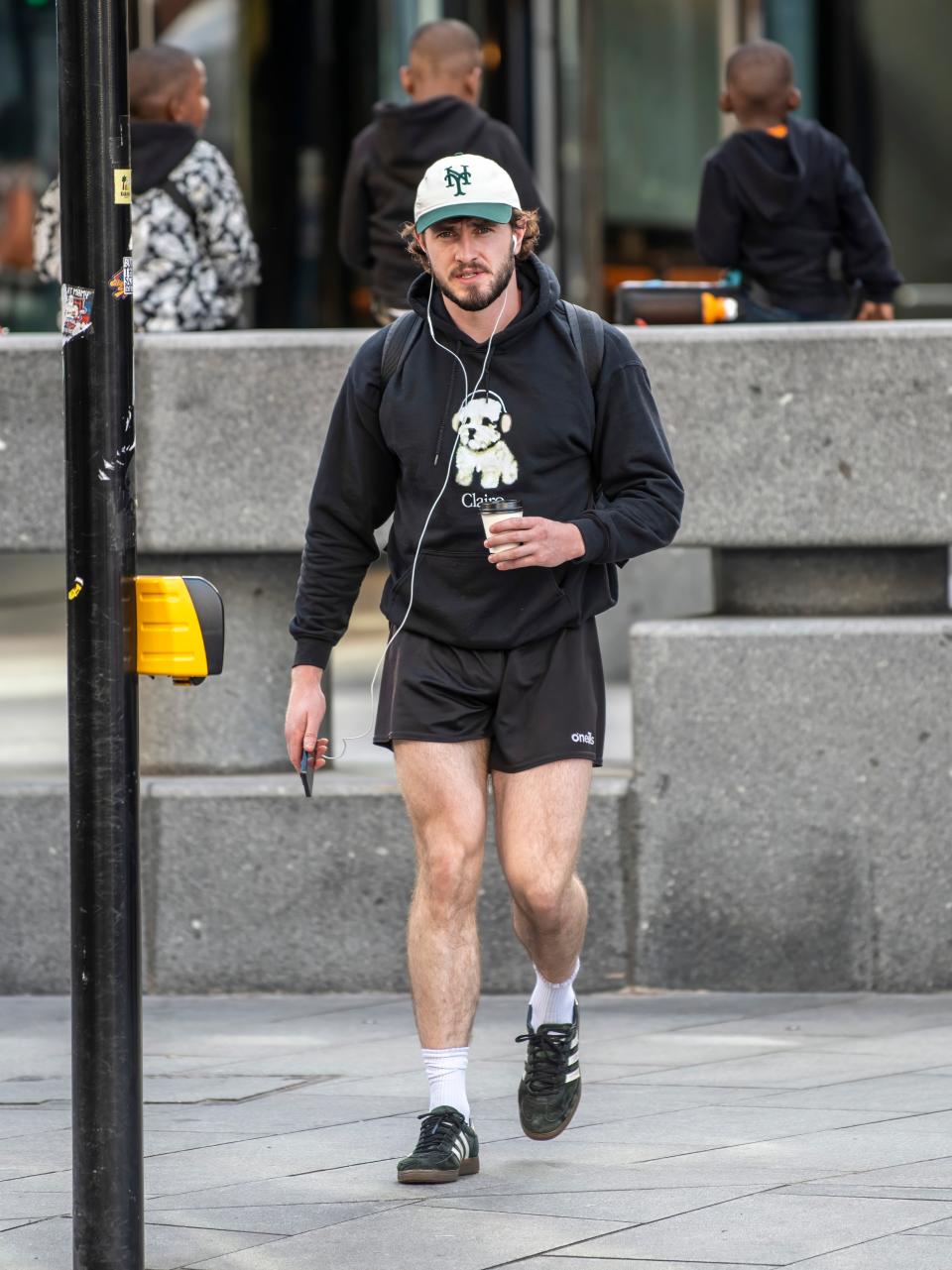 Mescal, seen wearing his signature football shorts and a Clairo hoodie, in New York City last October.