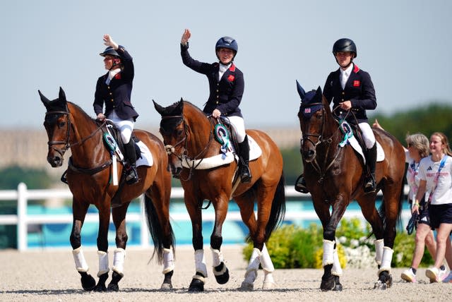 Ros Canter, Laura Collett and Tom McEwen took Britain's first gold of the games