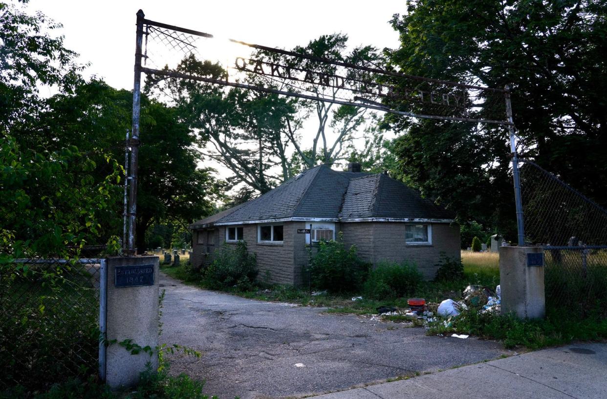 This "caretaker's cottage," burned out with a roof that is caving in, is one of the first things a special master appointed to deal with the cemetery wants to remediate.