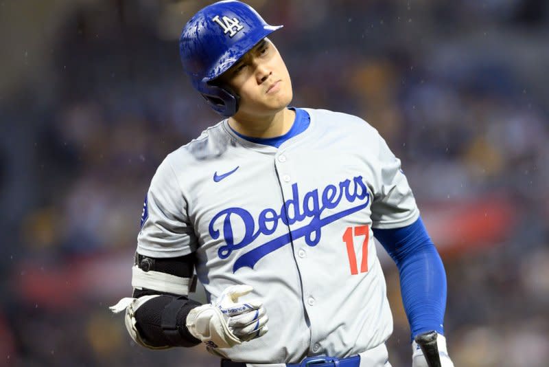 Los Angeles Dodgers designated hitter Shohei Ohtani leads the National League with a .322 batting average. File Photo by Archie Carpenter/UPI