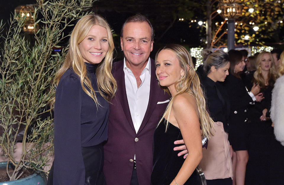 From left: Gwyneth Paltrow, Caruso and designer Jennifer Meyer at an event at the developer’s Palisades Village retail center in 2018. In March, Paltrow threw a Caruso fundraiser. - Credit: Stefanie Keenan/Getty Images