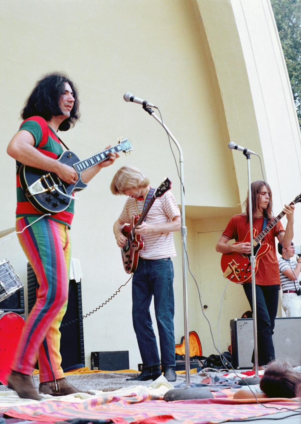 The Grateful Dead (from left: Jerry Garcia, Phil Lesh, and Bob Weir) perform at West Park on August 13, 1967, in Ann Arbor, Michigan.
