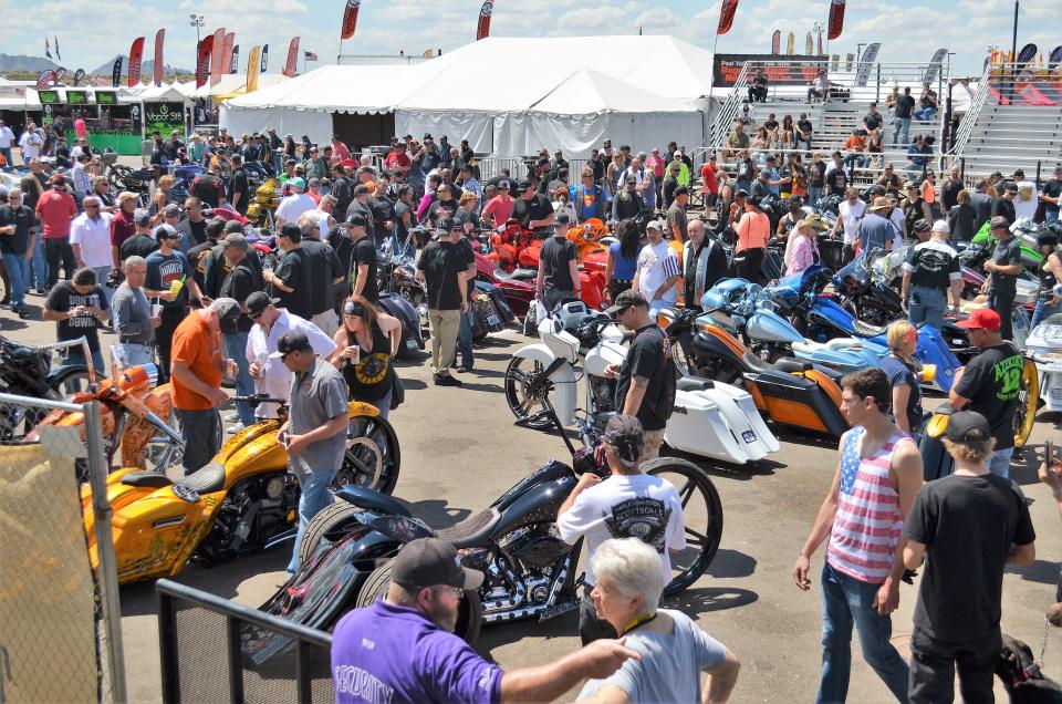 Mototcycle fans celebrate at a past edition of Arizona Bike Week in Scottsdale Arizona. Although it's a ticketed, gated event, organizers also use geofencing technology to calculate accurate attendance figures.