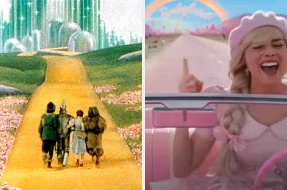 Side-by-side of screenshots from "The Wizard of Oz" and "Barbie"