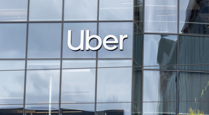 Uber sign on its headquarters building in San Francisco, California, USA - June 6, 2023. Uber Technologies is a transportation conglomerate.