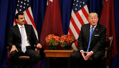 U.S. President Donald Trump meets with Qatar's Emir Sheikh Tamim bin Hamad al-Thani in New York, U.S., September 19, 2017. REUTERS/Kevin Lamarque