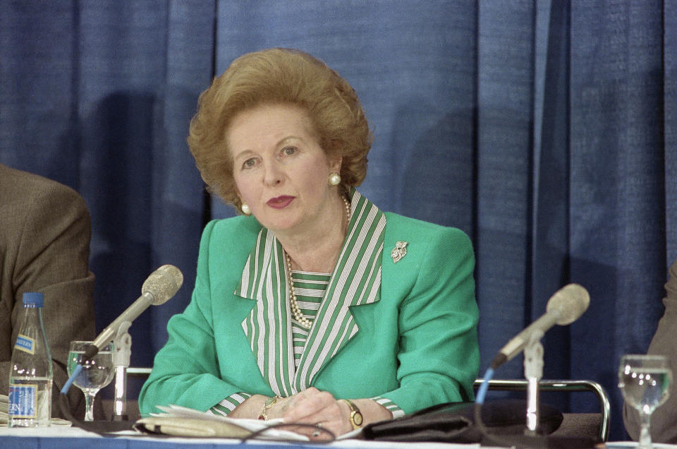 British Prime Minister Margaret Thatcher, Nov. 7, 1990. (AP Photo)