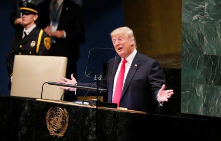 U.S. President Donald Trump addresses the 73rd session of the United Nations General Assembly at U.N. headquarters in New York, U.S., September 25, 2018. REUTERS/Carlos Barria