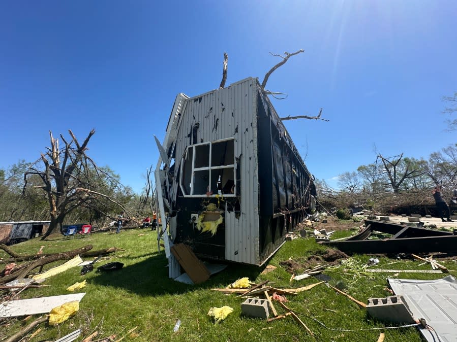 The home of Shania Hinspeter near Sherwood after a likely tornado. (May 8, 2024)