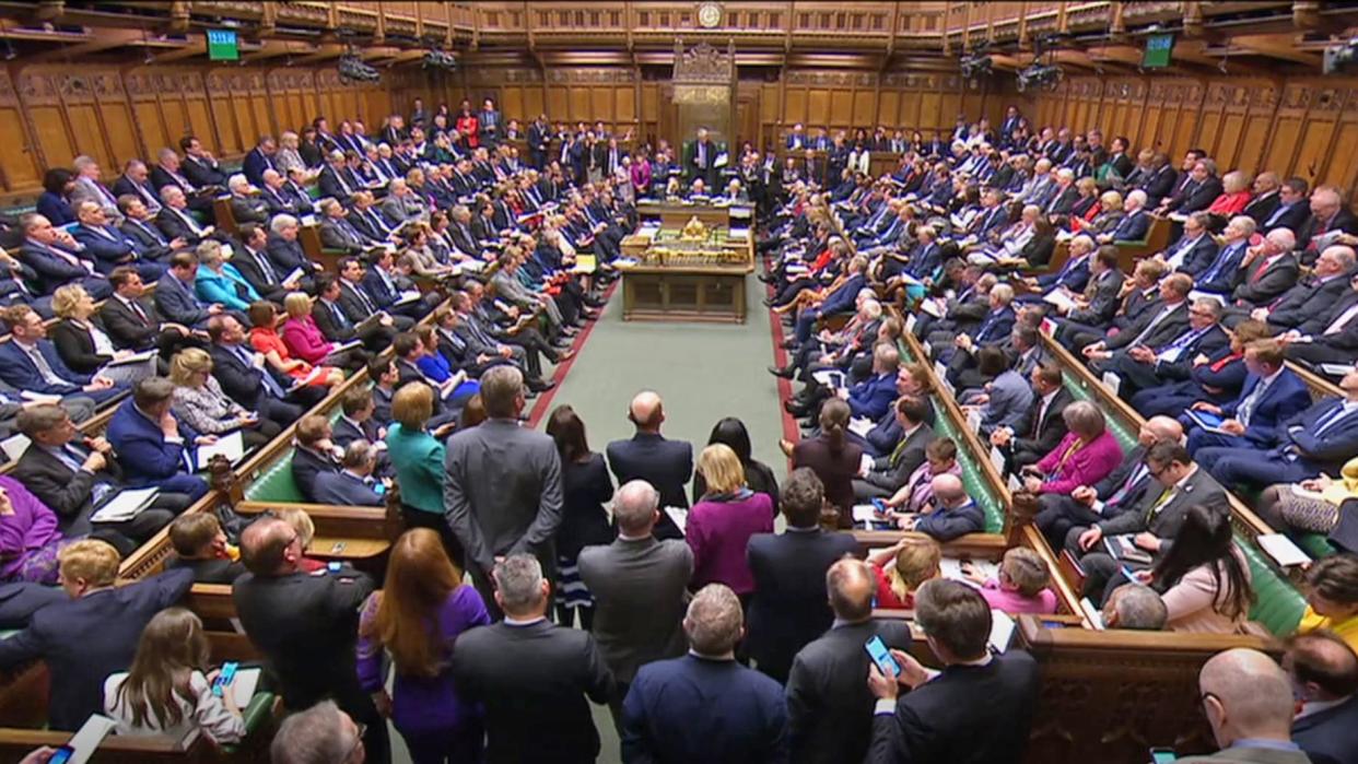 The Commons approved a Government motion on the Brexit extension request by 420 votes to 110 (PA)