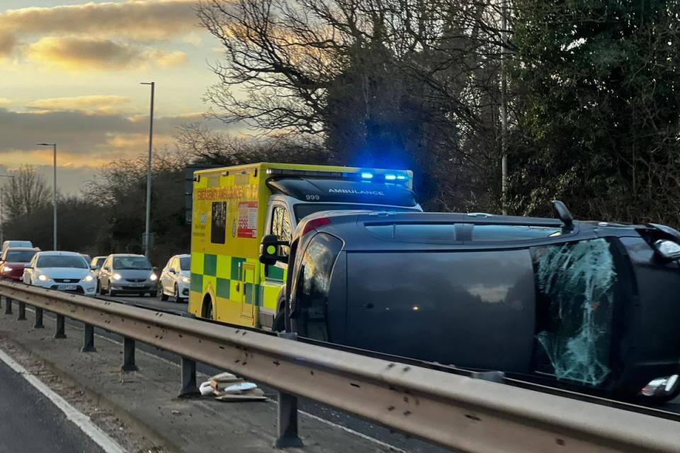 Emergency services are at the scene of a collision in Wickford this morning. i(Image: Newsquest)/i