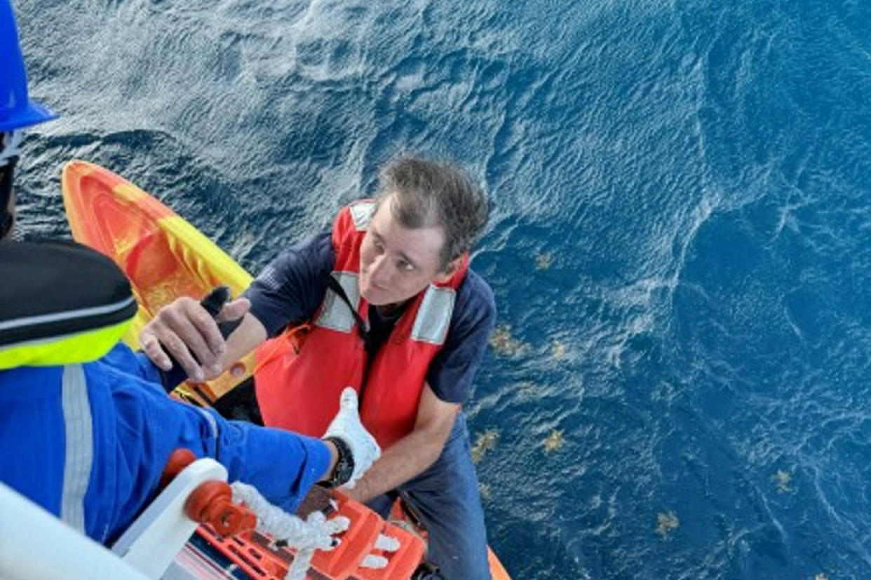 A stranded man is rescued in the Gulf of Mexico. (Carnival)