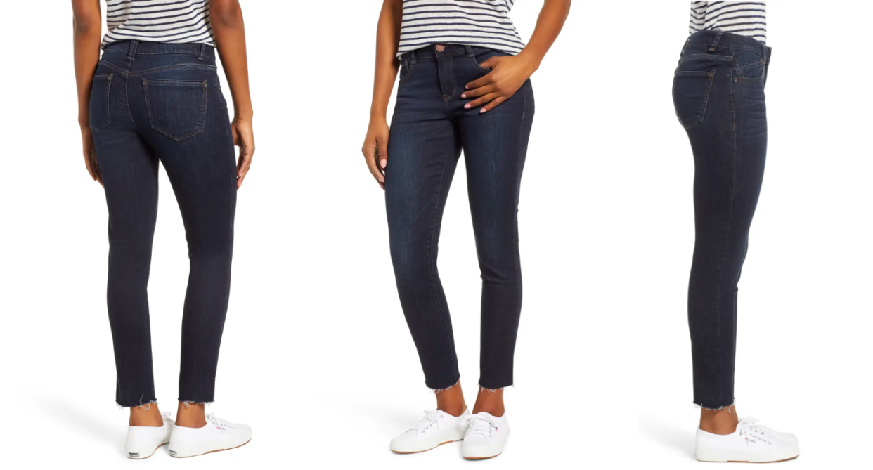 Nordstrom shoppers swear by the Wit & Wisdom 'Ab'Solution Raw Hem Skinny Jeans. Photos via Nordstrom.