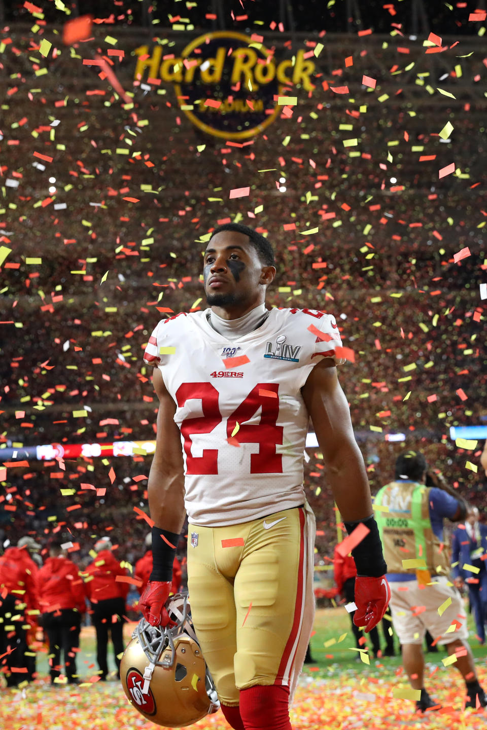 K'Waun Williams #24 of the San Francisco 49ers looks dejected after being defeating by Kansas City Chiefs by 31 - 20 in Super Bowl LIV at Hard Rock Stadium on February 02, 2020 in Miami, Florida. (Photo by Maddie Meyer/Getty Images)