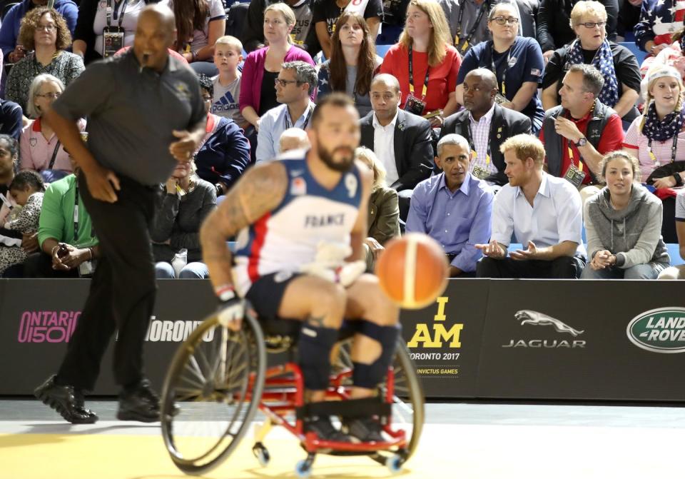 <p>Former U.S. President Barack Obama and Prince Harry enjoy the seventh day of the 2017 Invictus Games in Toronto on October 2.</p>