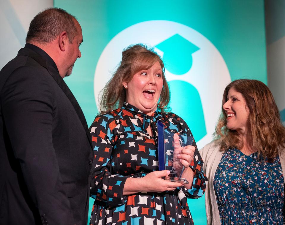 “I grow weary in my work, but never of my work,” said teacher Elizabeth Ashmore after winning Teacher of the Year. “There are so many things that can cause us to grow weary in what we do. But my hope and my prayer is that we never grow weary of what we get to do.”