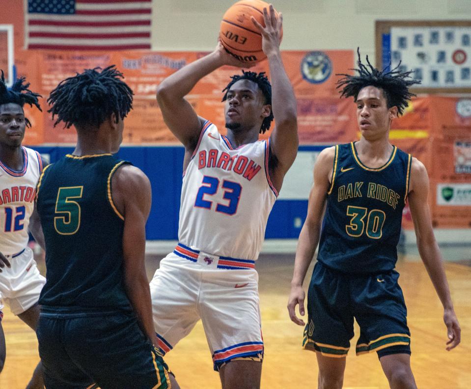 Bartow's Kjei Parker looks to shoot against Lake Highland Prep on Saturday at the Mosaic 2022 Stinger Shootout at Bartow High School.