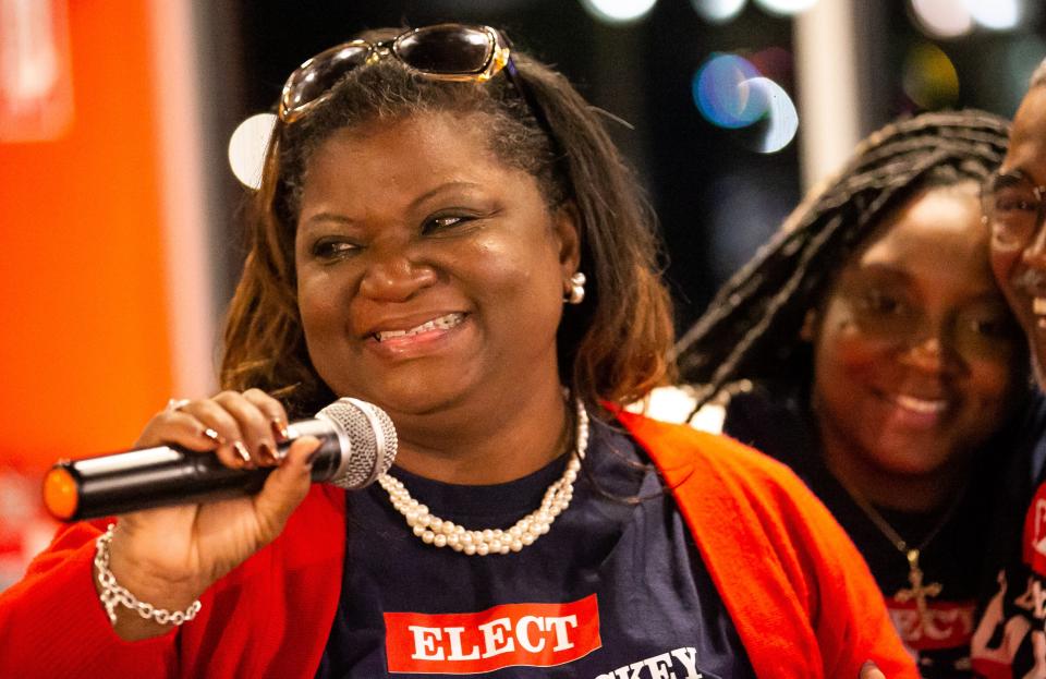 LeAnn Mackey-Barnes was all smiles Tuesday night as she thanked everyone for all their hard work and belief in her. She defeated Renee Thompson to take the County Judge Seat 1 race.