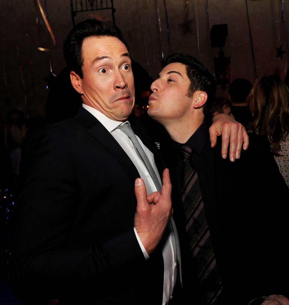 LOS ANGELES, CA - MARCH 19: Actor Chris Klein (L) and actor/executive producer Jason Biggs pose at the after party for the premiere of Universal Pictures' "American Reunion" at the Roosevelt Hotel on March 19, 2012 in Los Angeles, California. (Photo by Kevin Winter/Getty Images)