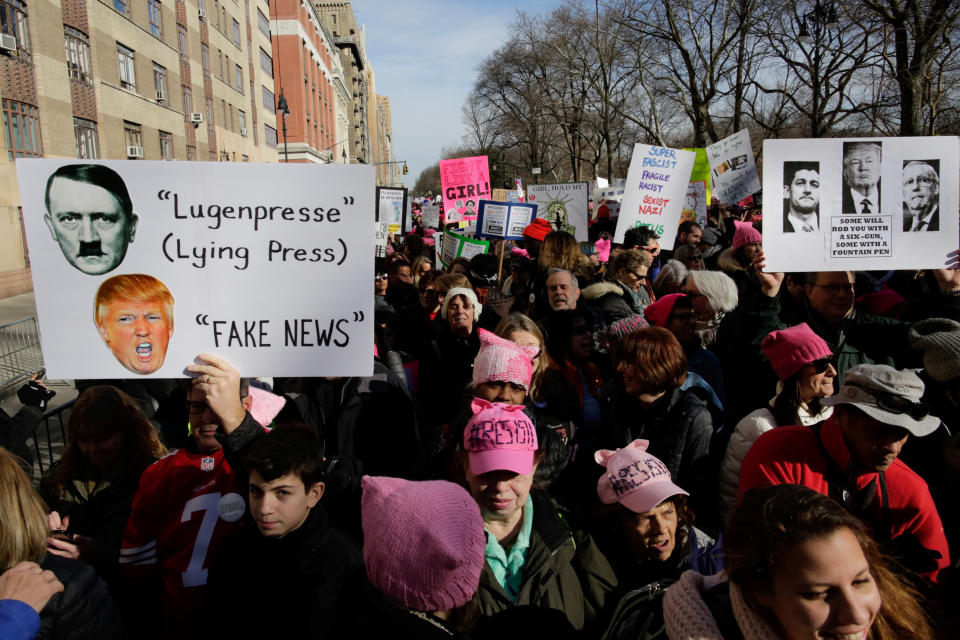 People take part in the Women's Marchin New York City.