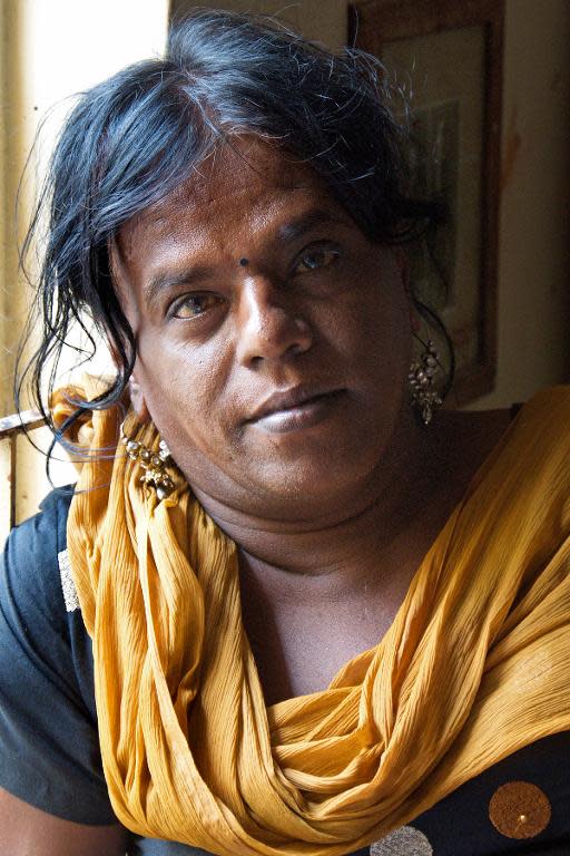 Bharathi Kannamma, 53, a transgender hailing from the Madurai District in southern Tamil Nadu state and who is independently contesting the Lok Sabha elections, poses for a photo at her home in Madurai, on April 15, 2014