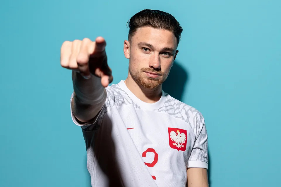 DOHA, QATAR - NOVEMBER 18: Matty Cash of Poland poses during the official FIFA World Cup Qatar 2022 portrait session on November 18, 2022 in Doha, Qatar. (Photo by Dan Mullan - FIFA/FIFA via Getty Images)