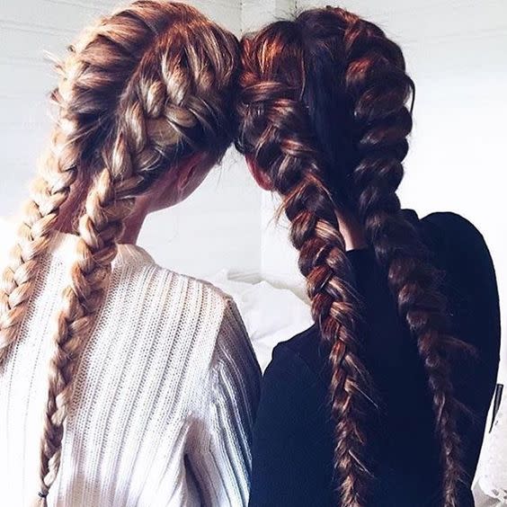 Best friends that stay together, slay together. Loving these bestie braids!! #friendshipgoals #bff #frenchbraids: 