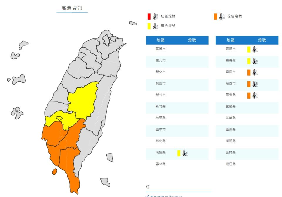 6縣市高溫資訊。（圖／翻攝自中央氣象局）