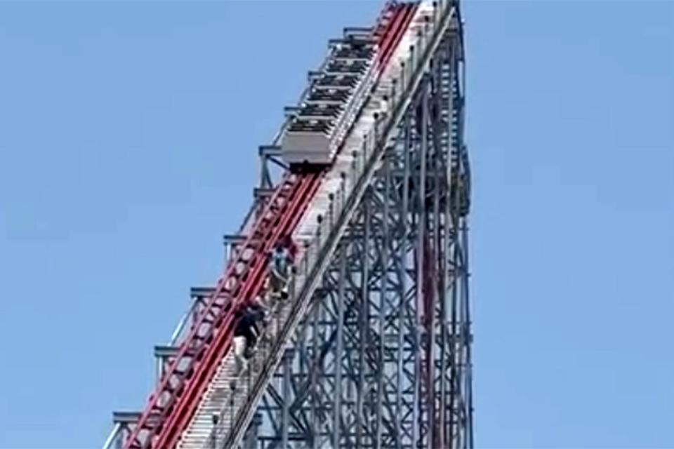 <p>Josh Lett</p> Rollercoaster stuck 200 ft in the air at Cedar Point amusement park