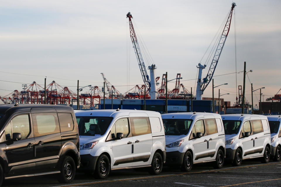 Imported automobiles are parked in a lot at the port of Newark New Jersey, U.S., February 19, 2019. REUTERS/Eduardo Munoz