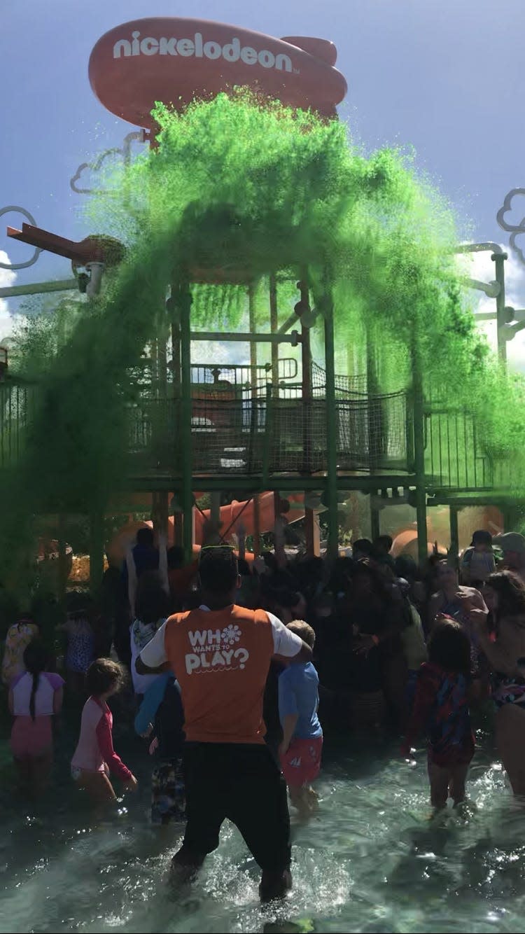 Guests at the Nickelodeon Hotel are drenched by slime