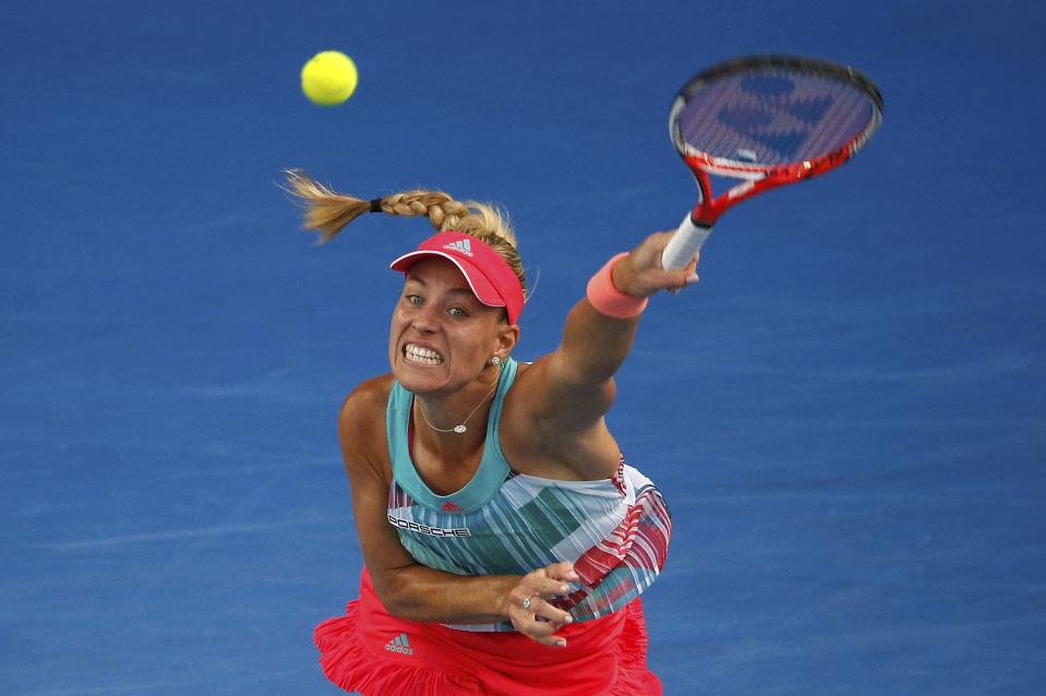 Germany's Angelique Kerber serves during her second round match against Romania's Alexandra Dulgheru at the Australian Open tennis tournament at Melbourne Park, Australia, January 21, 2016. REUTERS/Jason Reed