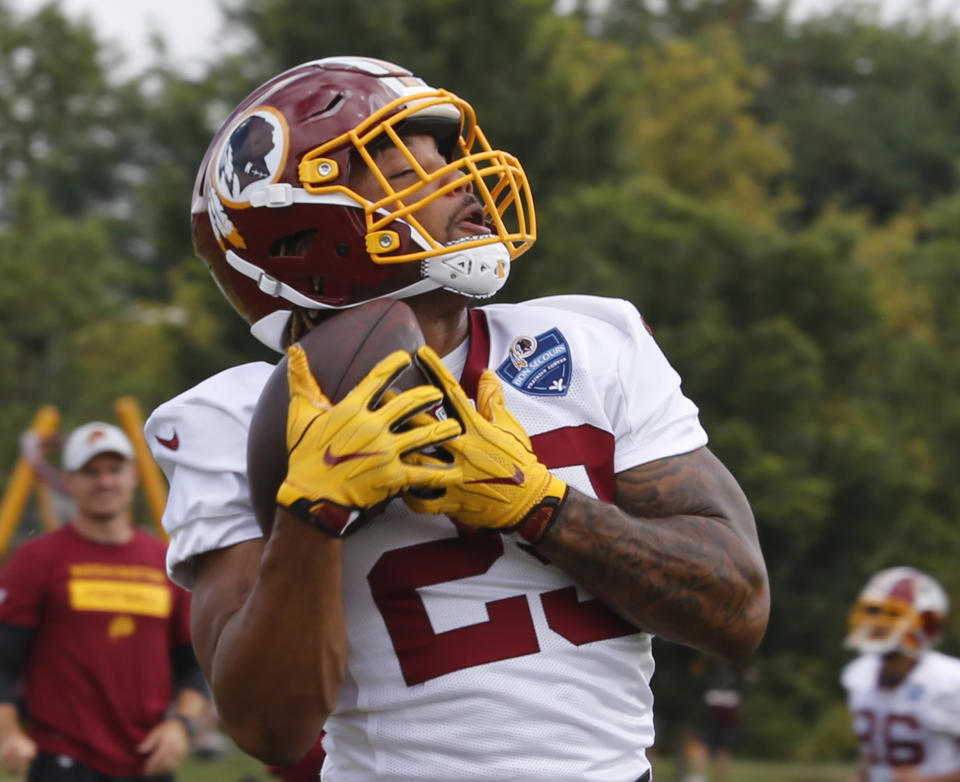 Will Derrius Guice bounce-back from an unfortunate injury during his rookie season? (AP Photo/Steve Helber)