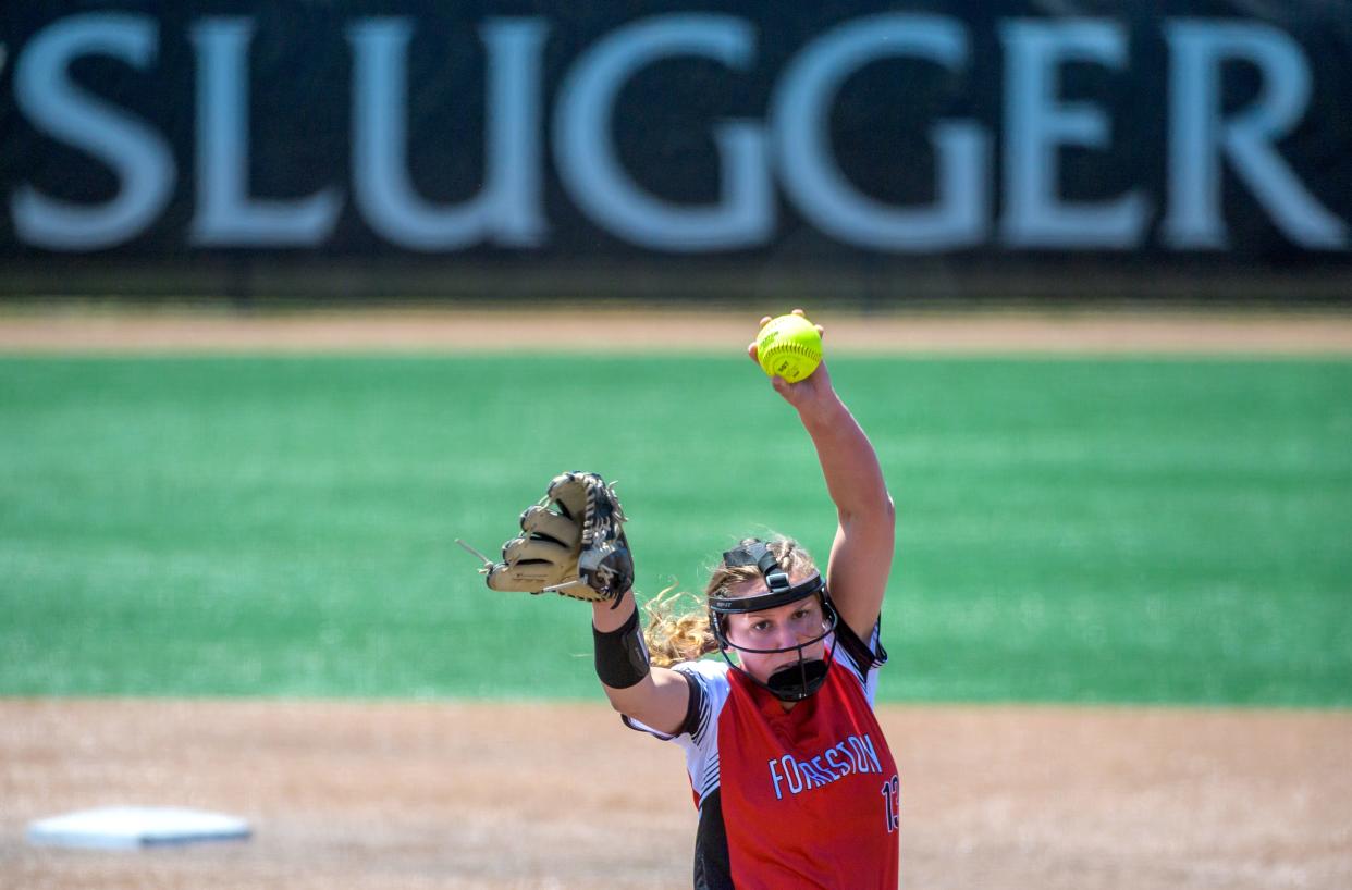 Forreston pitcher Kara Erdmann throws against Casey-Westerfield in the Class 1A state softball semifinals Friday, June 3, 2022 at the Louisville Slugger complex in Peoria. Forreston fell 4-0 and will play Newark for third place at 9 a.m. Saturday.