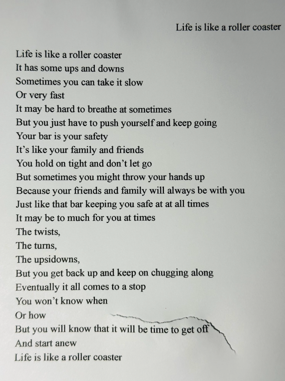 Alex Schachter wrote Life is Like a Rollercoaster just two weeks before his death. A bullet went through the copy he turned in for his English class (Max Schacther/Twitter)