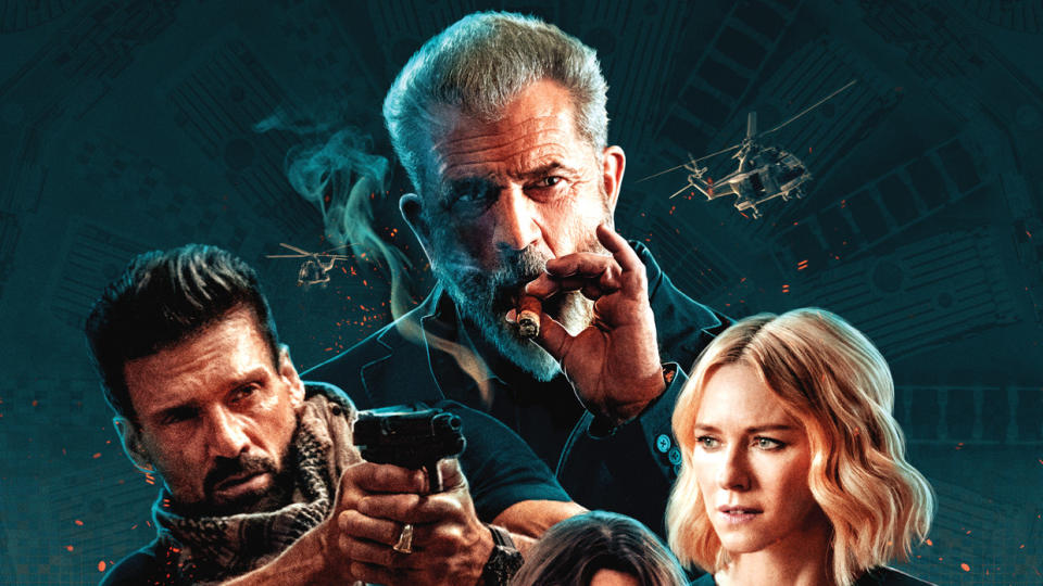 Frank Grillo, Mel Gibson and Naomi Watts star in 'Boss Level'. (Hulu/Amazon)